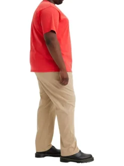 Pantalon Chino en coton stretch beige uni, coupe ajustée et taille élastiquée
