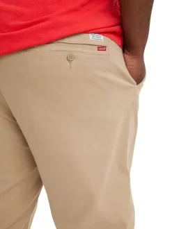 Pantalon Chino en coton stretch beige uni, coupe ajustée et taille élastiquée