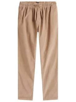 Pantalon chino en coton taupe uni avec une coupe slim et cordon