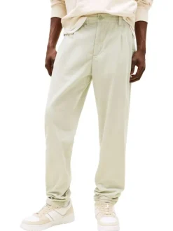 Pantalon chino en coton tilleul uni avec une taille élastiquée