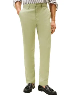 Pantalon Chino en coton vert à coupe slim avec logo de la marque