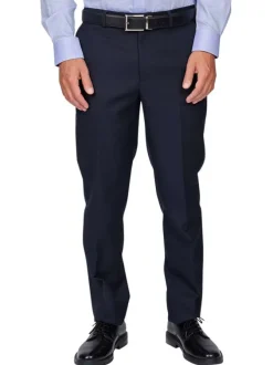 Pantalon chino en laine mélangée bleu marine uni à coupe regular fit