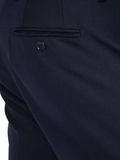 Pantalon chino en laine mélangée bleu marine uni à coupe regular fit