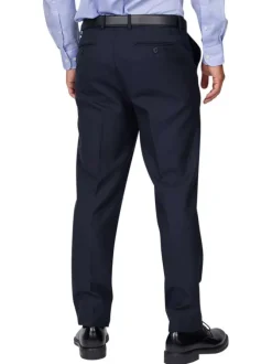 Pantalon chino en laine mélangée bleu marine uni à coupe regular fit