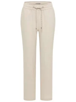 Pantalon chino en lin beige uni avec une coupe droite et une taille élastiquée