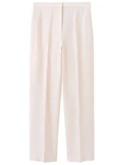 Pantalon chino en lin beige uni pourvu d'une taille intermédiaire