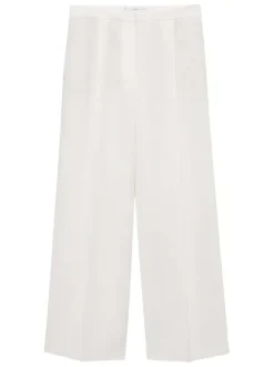 Pantalon chino en lin blanc uni avec une coupe droite et une taille mi-haute