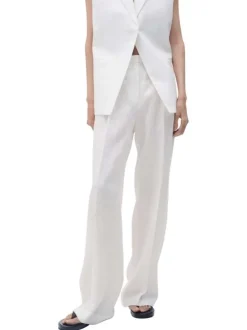 Pantalon chino en lin blanc uni avec une coupe droite et une taille mi-haute