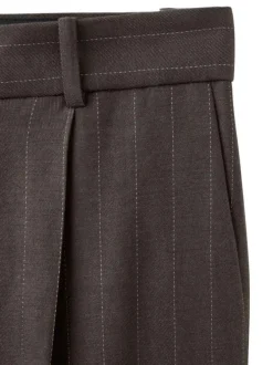 Pantalon chino en lin brun à rayures blanches avec une coupe droite