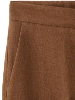 Pantalon chino en lin chocolat uni pourvu d'une coupe droite