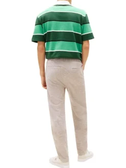 Pantalon Chino en lin et coton taupe uni avec une coupe droite