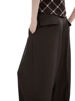 Pantalon chino en lin marron uni pourvu d'une coupe bootcut
