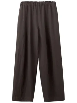Pantalon chino en lin marron uni pourvu d'une coupe bootcut