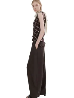 Pantalon chino en lin marron uni pourvu d'une coupe bootcut