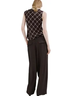 Pantalon chino en lin marron uni pourvu d'une coupe bootcut