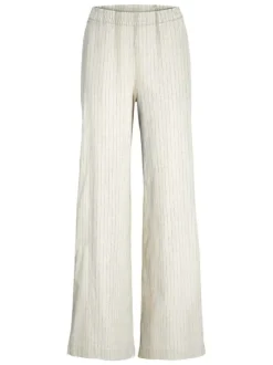 Pantalon chino en lin mélangé beige rayé à coupe regular fit et à taille haute