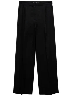 Pantalon chino en lin noir uni avec une coupe droite et des passants