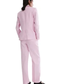Pantalon chino en lin rose uni pourvu d'une taille intermédiaire