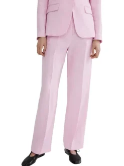 Pantalon chino en lin rose uni pourvu d'une taille intermédiaire