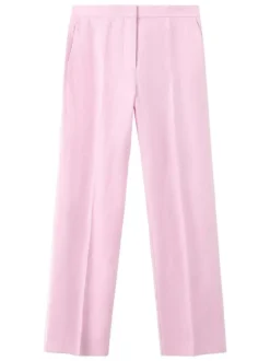 Pantalon chino en lin rose uni pourvu d'une taille intermédiaire