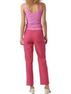 Pantalon chino fuchsia uni à coupe slim et une taille intermédiaire