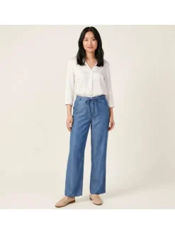 Pantalon chino gianna en coton bleu uni pourvu d'une coupe droite