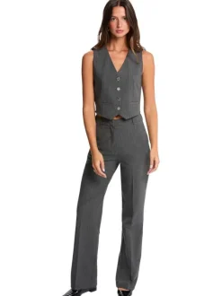 Pantalon Chino gris rayé coupe bootcut pourvu de passants pour la ceinture