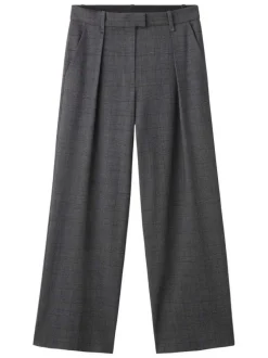 Pantalon Chino gris uni coupe ample orné d'un motif écossais