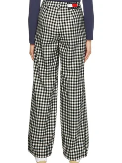 Pantalon Chino Hr Wide Leg Pant blanc vichy avec une coupe bootcut et des poches latérales