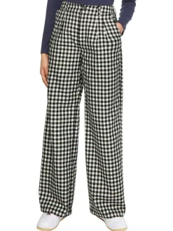Pantalon Chino Hr Wide Leg Pant blanc vichy avec une coupe bootcut et des poches latérales