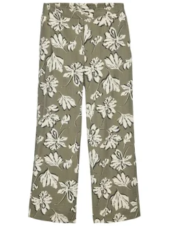 Pantalon chino kaki à motifs pourvu d'une coupe large et d'une taille élastiquée