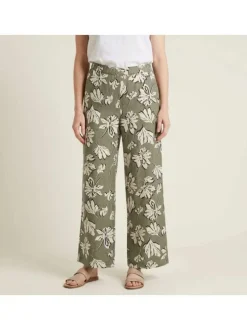 Pantalon chino kaki à motifs pourvu d'une coupe large et d'une taille élastiquée