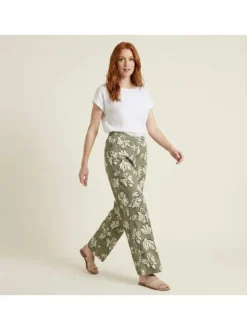 Pantalon chino kaki à motifs pourvu d'une coupe large et d'une taille élastiquée