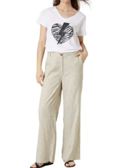 Pantalon chino kaki à rayures pourvu de passants pour la ceinture