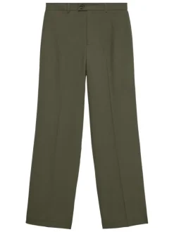 Pantalon Chino kaki uni avec une coupe bootcut et bouton à la taille