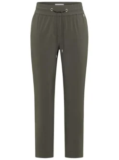 Pantalon chino kaki uni avec une coupe droite et une taille élastiquée
