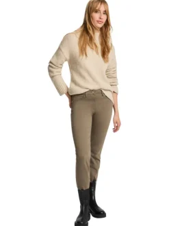 Pantalon chino kaki uni avec une coupe droite à zip et à bouton