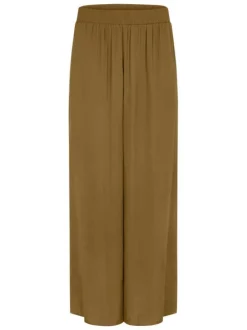 Pantalon Chino kaki uni avec une coupe flare et une taille élastiquée