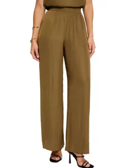 Pantalon Chino kaki uni avec une coupe flare et une taille élastiquée