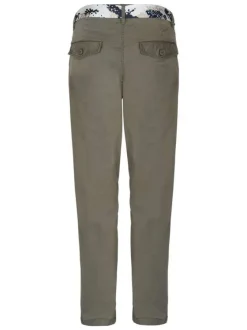 Pantalon chino kaki uni avec une coupe slim et une ceinture en tissu à la taille