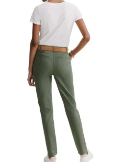 Pantalon chino kaki uni avec une taille intermédiaire et 2 poches