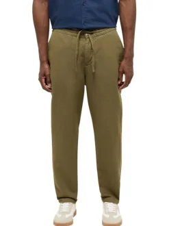 Pantalon chino kaki uni en coton et lin mélangé avec une coupe ajustée