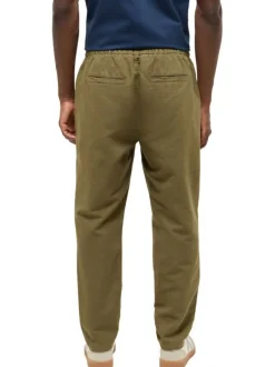 Pantalon chino kaki uni en coton et lin mélangé avec une coupe ajustée