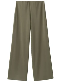 Pantalon chino kaki uni pourvu d'une coupe bootcut et d'une taille haute