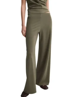 Pantalon chino kaki uni pourvu d'une coupe bootcut et d'une taille haute