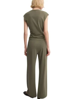 Pantalon chino kaki uni pourvu d'une coupe bootcut et d'une taille haute