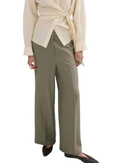 Pantalon chino kaki uni pourvu d'une coupe large et d'une taille haute