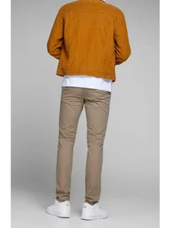 Pantalon chino Marco beige uni en coton avec une coupe slim et des poches