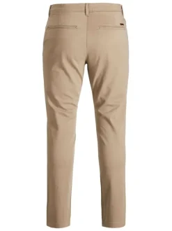 Pantalon chino Marco beige uni en coton avec une coupe slim et des poches