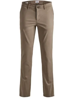 Pantalon chino Marco beige uni en coton avec une coupe slim et des poches